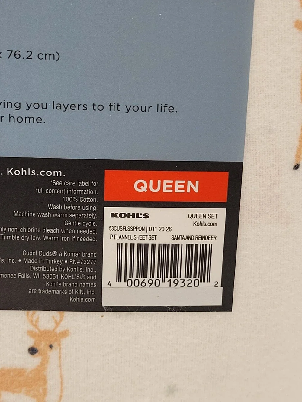 Cuddl Duds Heavyweight Flannel Sheet Set Reindeer Santa Print QUEEN Size NEW